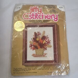 Vintage 1977 Jiffy Stitchery Kit Petite Floral Basket Sunset Designs NIP